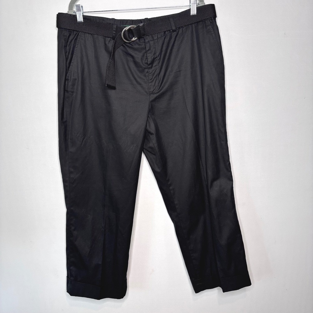 Lauren Ralph Lauren Cropped Pants Size 16 Double Ring Belt Black Cotton Cuffed